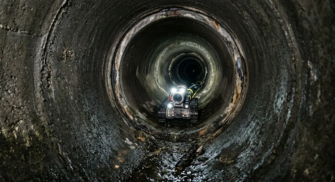 Robotic sewer camera inspecting pipe interior for Drain Snake Service in Beverly